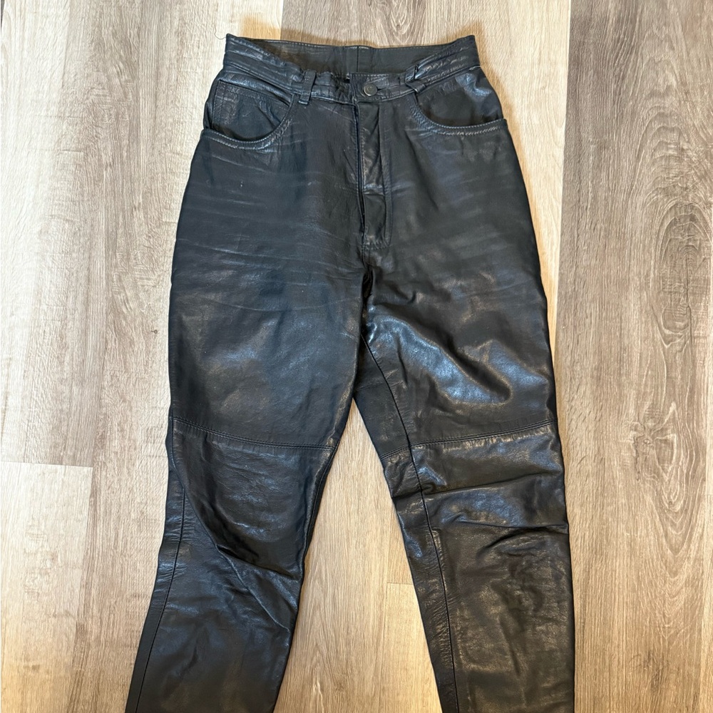 Leathers By Phoenix 100% Leather Black Pants Unhemmed Biker Size 5